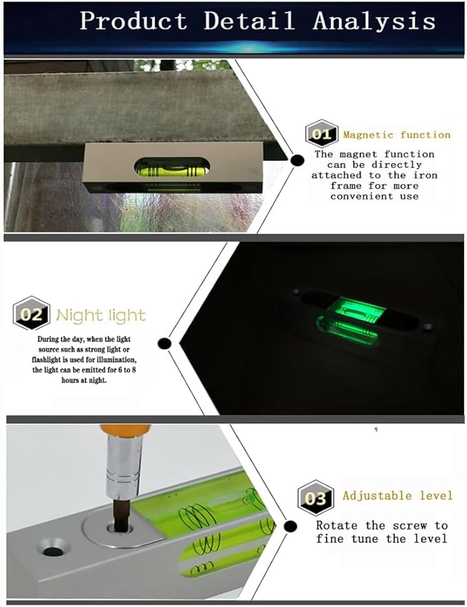 High precision aluminum alloy metal adjustable level bubble small square bar luminous magnetic length 90 hole pitch 78MM