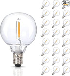 25pack G40 LED Replacement Light Bulbs E12 Screw Base Shatterproof Globe Bulbs for Outdoor String Lights 120V 0.6W Dimmable Edison Light Bulbs for Patio Decor, 2700K Warm White