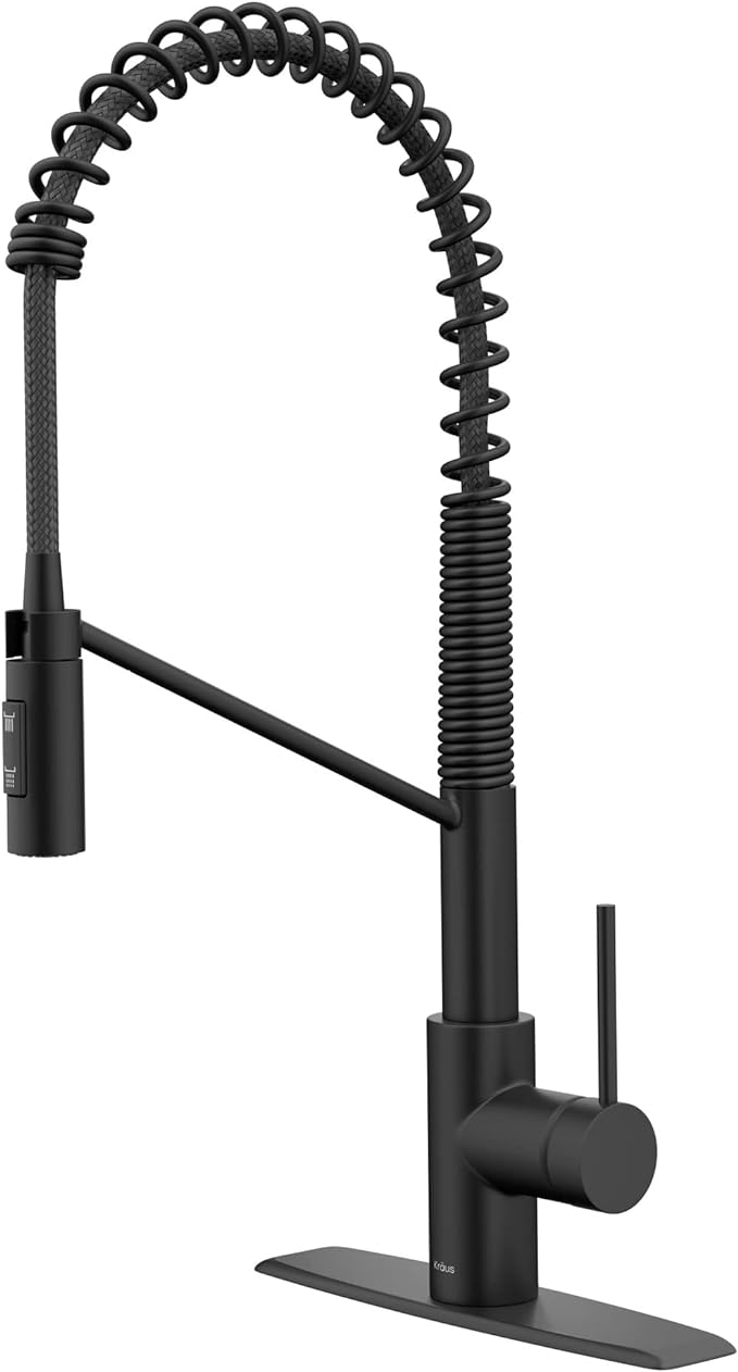 KRAUS Oletto Commercial Style Single Handle Pull Down Kitchen Faucet with QuickDock Top Mount Installation Assembly in Matte Black, KPF-2631MB