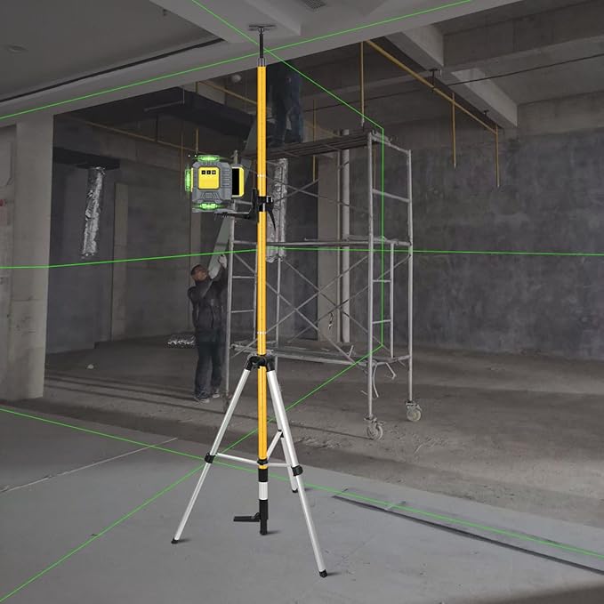 Telescoping Laser Level Pole with Tripod, 13.8Ft./4.2M with 1/4-Inch by 20-Inch Laser Mount for Rotary and Line Laser Level, 5/8"-11 Adapter Nut Included
