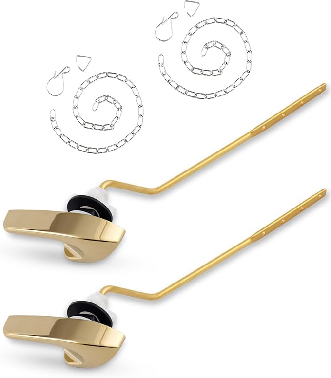 2 Pack Universal Polished Gold Toilet Handle Replacement Kit, Side/Angle Mount Toilet Flush Handle Compatible with Kohler K-GP30324-CP/TOTO/American Standard, Stainless Steel Flapper Chain