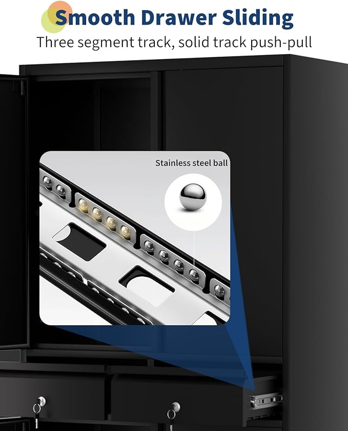 GarveeHome 72" Metal Storage Cabinet with Wheels, Locking Doors & 2 Drawers,Heavy Duty Rolling Garage Organizer with 3 Adjustable Shelves (with Wheels, with 2 Draws)