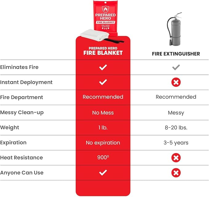 Prepared Hero Emergency Fire Blanket - 1 Pack - Fire Suppression for Kitchen, 40” x 40” Fiberglass Fire Blanket for Home