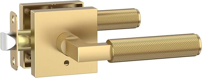 Asidrama 1 Pack Champagne Bronze Privacy Door Handles, Door Lever with Door Knobs Indoor for Bedroom or Bathroom, Heavy Duty Door Handles Interior with Locks for Left Right Sided Doors