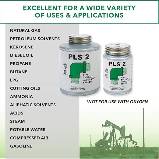 Gasoila Premium Pipe Thread & Gasket Sealer, Lead-Free Non-Hardening Paste, Safe for Iron, Stainless Steel, Plastics, -100 to 600°F, 1 Pint with Brush, for Industrial & High-Pressure Applications