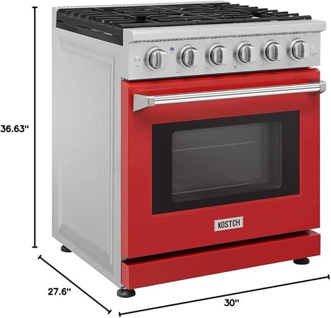 30 inch Freestanding Natural Gas Range or Liquid Propane Gas Range with 5 Burners, Large Capacity 24 inch Top Control Built-In Dishwasher with Third Rack, in Stainless Steel (Red)
