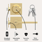 Mega Handles Prime Entrance Combo, Entry Lever Door Handle and Single Cylinder Deadbolt Lock and Key Combo Pack, Heavy Duty Square Locking Door Levers Set for Left or Right-Handed Doors - Satin Brass