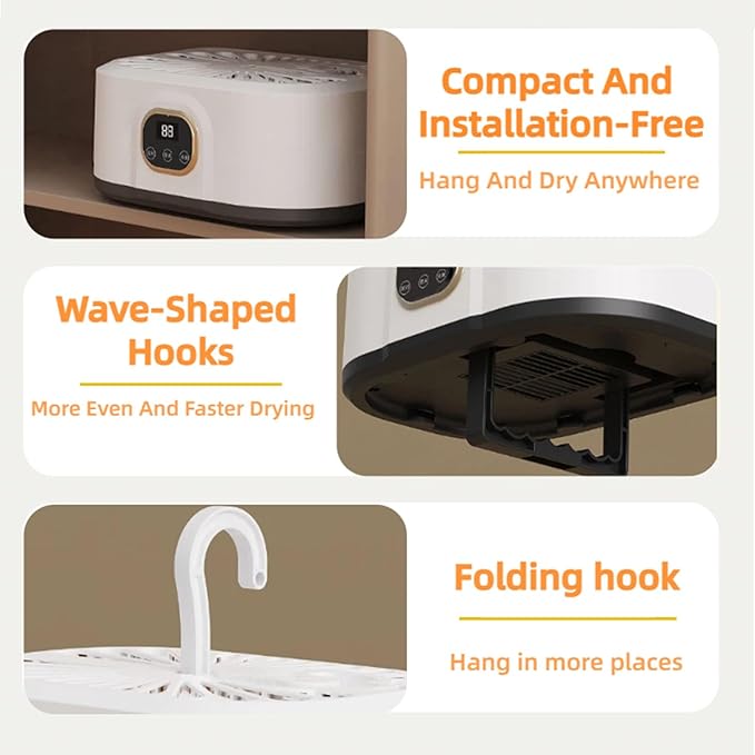 Portable Foldable Mini Dryer for Clothes, Small & Compact Clothes Dryer, Hanging Laundry Dryers with Adjustable Timer, for Apartment, Rv, Travel