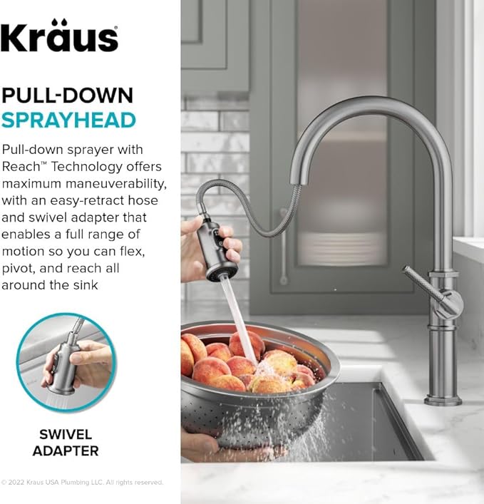 KRAUS® Allyn™ Traditional Industrial Pull-Down Single Handle Kitchen Faucet in Spot-Free Stainless Steel, KPF-4100SFS