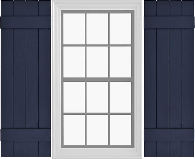 Board & Batten Vinyl Shutters (1 Pair) | 14.5"x39" (4-Board) - Navy Night Sky | Exterior Window Shutters | Includes Mounting Hardware | Simple Installation | Made in USA