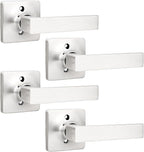 GOBEKOR 4 Pack Single Dummy Door Lever Handles - Brushed Nickel Half Dummy Door Levers Keyless Interior Closet Square Dummy Lever Handles