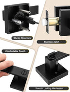 5 Pack Square Privacy Door Levers Locksets in Matte Black Finish, Bed/Bath Door Levers Keyless Interior Handles,Reversible for Left Right Handed Doors