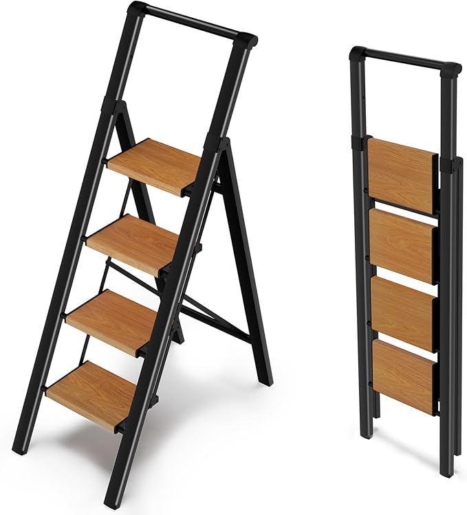 Step Ladder 4 Step Folding Kitchen Step Stool for Adults, Ladders for Home