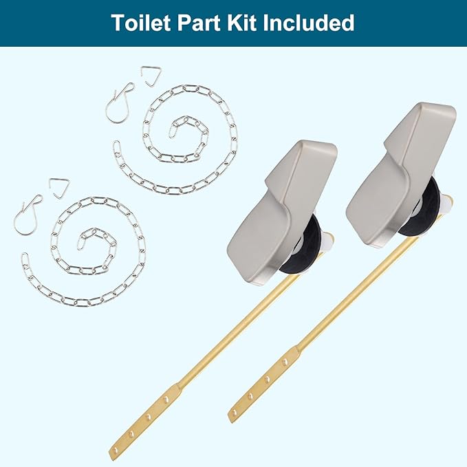 Hygie Rinse 2PACK Universal Metal Toilet Handle Replacement Kit Compatible with American Standard/Mansfield/Gerber Toilet, Front Mount Toilet Tank Flusher Lever with Flapper Chain, Brushed Nickel