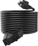 PLUGTUL 100FT Outdoor Extension Cord with Multiple Outlets, 14 Gauge, 3-Outlet, SJTW, 15A 14AWG 1875W SJTW, ETL Listed - Great for Garage, Garden and Home, Black