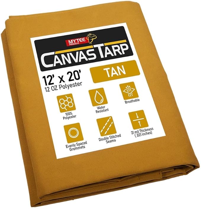 Mytee Products 12' x 20' Tan Canvas Tarp 12oz Heavy Duty Water Resistant