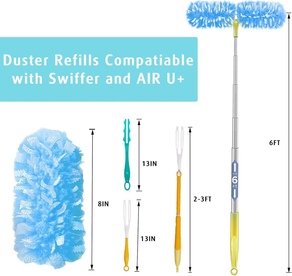 Duster Refill for Swiffer Duster, 30 Count Heavy Duty 2 Side 360° Duster Refills with 1 Handle, 4X Microfibers, Disposable Multi Surface Dusters for Cleaning