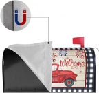 Buffalo Plaid Patriotic Mailbox Covers - American Flag Red Blue Floral Truck Magnetic Standard Size 21x18 In Waterproof Post Box Wraps Garden Yard Home Decor for Outdoor