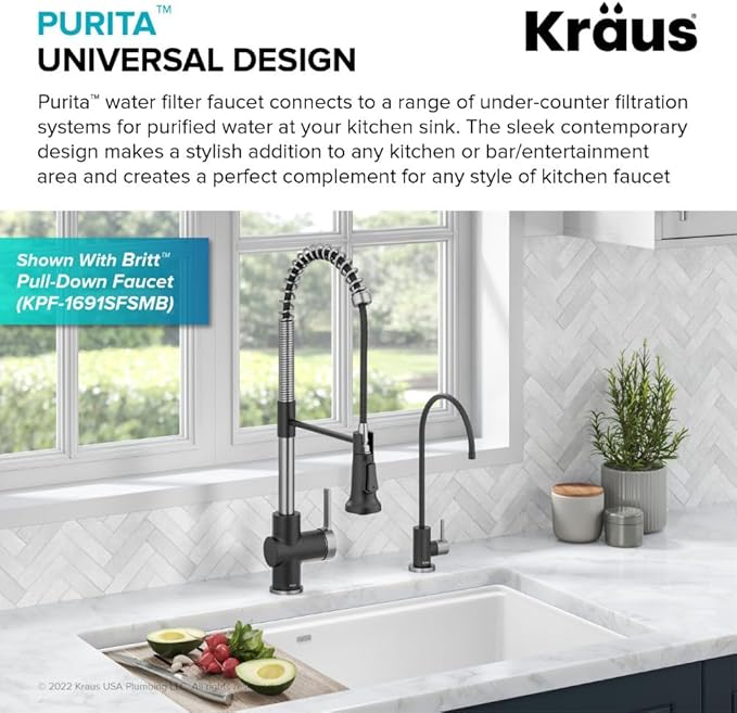 KRAUS® Purita™ Single Handle Drinking Water Filter Faucet for Reverse Osmosis or Water Filtration System in Spot-Free Stainless Steel/Matte Black, FF-100SFSMB