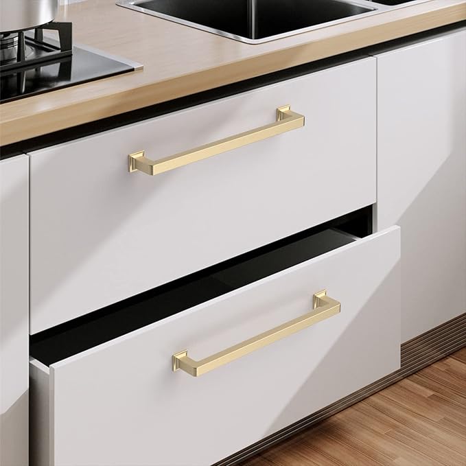 10 Pack 6.25 Inch Brushed Gold Cabinet Pulls - Kitchen Handles for Cabinets and Cupboards