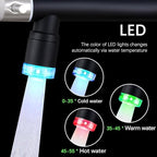 Smart Kitchen Faucet, 3 Modes Pull Down Sprayer, LED Temperature Control, Ceramic Valve,360-Degree Rotation,1 or 3 Hole Deck Plate,Double Spout. 10-Year Warranty. (KW-21NR, Brushed Nickel/Black)