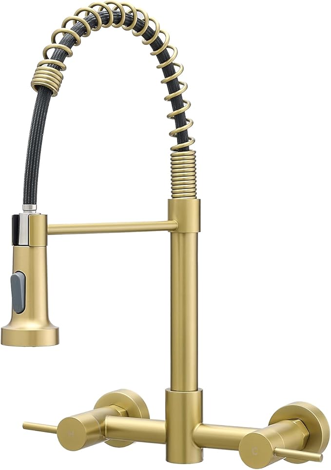 AIMADI Brushed Gold Kitchen Faucet,Wall Mount Faucet 8 Inch Center|2 Handle Commercial Sink Faucet for Modern Kitchens Luxury Style