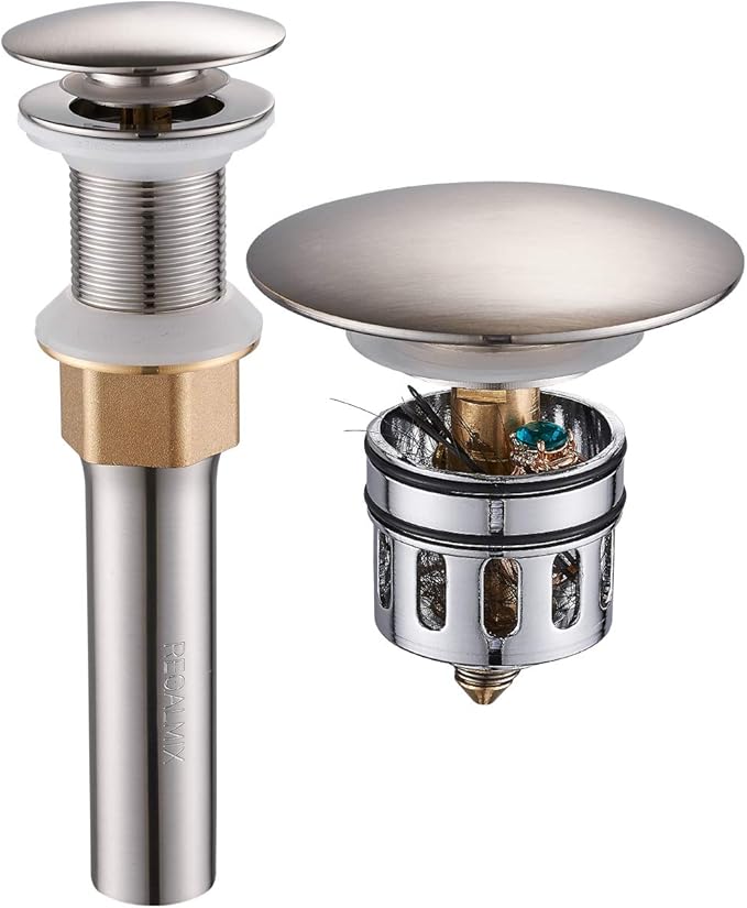 Bathroom Sink Drain, Vessel Sink Pop Up Drain,Built-in Anti-Clogging Strainer, Sink Drain Assembly Without Overflow Brushed Nickel,(1-1/2" to 1-3/4") RWF082B