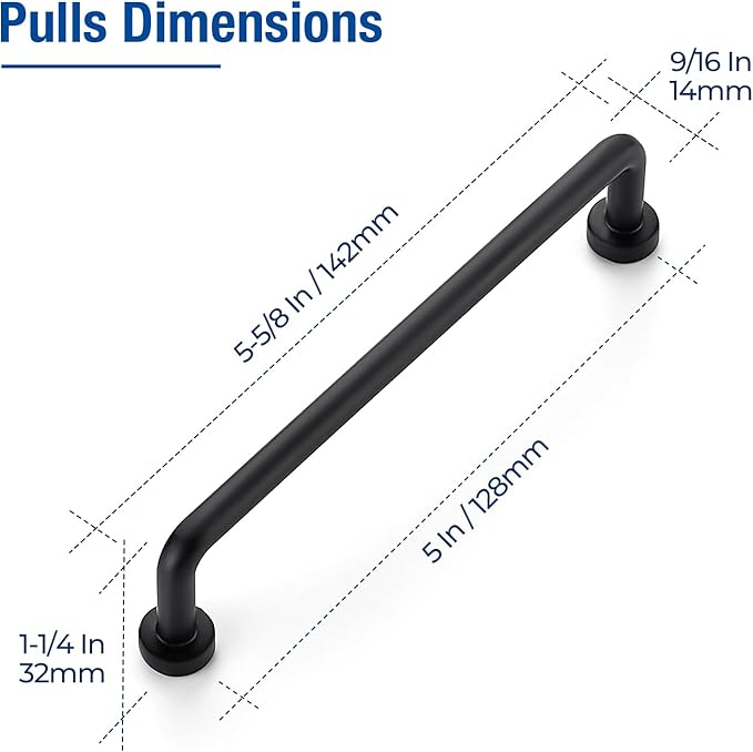 JOY DECOR Cabinet Pulls – 5 Inch Hole Center, Matte Black, 2 Pack, Zinc Alloy Cabinet Handles for Drawers & Cupboard – Vintage Style Hardware for Kitchen, Bathroom, Dresser, Furniture Makeover