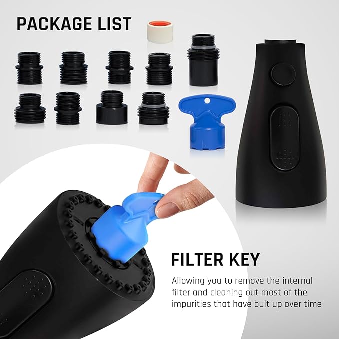 Kitchen Faucet Head Replacement - Pull Down Sprayer for Moen, Delta 3-Function Sink Faucet Head with 9 Nozzles - Kitchen Sink Sprayer Head Replacement Matte Black.