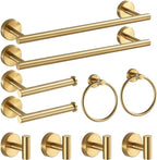 Bathroom Hardware Set Brushed Gold, 10pcs Towel Bar Set Including 2pcs16 inch Towel Bars, Toilet Paper Holders, Towel Rings and 4pcs Robe Towel Hooks