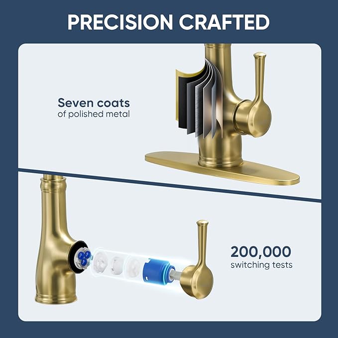 WEWE Vintage Kitchen Faucet with Pull Down Sprayer, Stainless Steel 1 or 3 Hole High Arc Single Handle Antique Sink Faucet for Classic Modern Ktichen, Gold