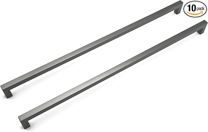 Ancient Grey Cabinet Pulls 17-5/8 Inch Hole Centers(448mm), Long Cabinet Handles Square Drawer Pulls 10 Pack, Stainless Steel Wardrobe Handles