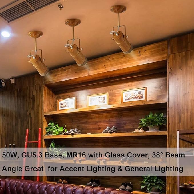 Vinaco MR16 Bulb，6 Pack MR16 Halogen Bulb 50W GU5.3 Base, 800LM High Output MR16 12V 50W Halogen, 2800K Warm White MR 16 Dimmable with Clear Glass Cover, MR 16 GU5.3 for Landscape, Track Lights