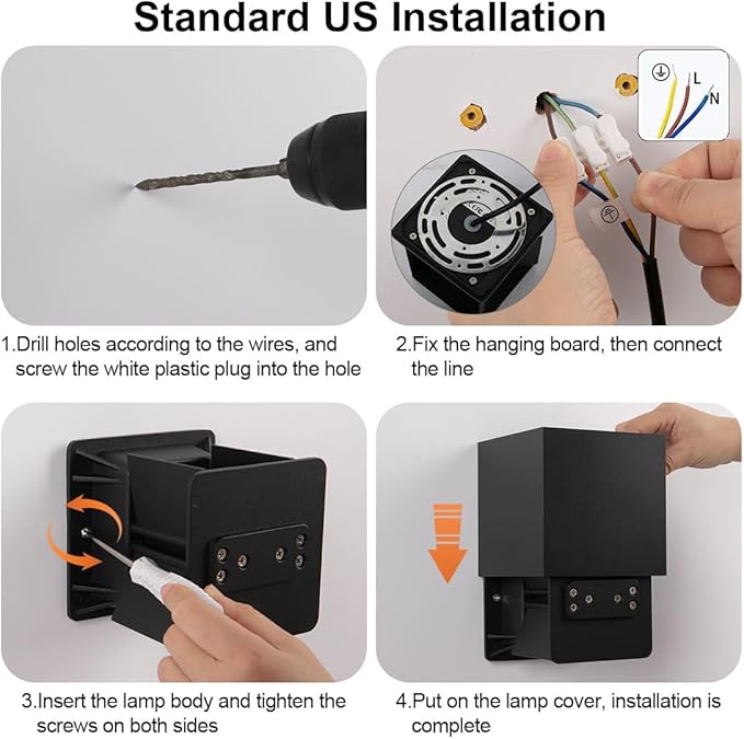 BIRTALO 20 Watt LED Up and Down Outdoor Wall Lights Adjustable 6500K Modern Wall Sconce Square Waterproof Black Aluminum Exterior/Interior Porch Lighting for Living Room,Gardens,Stairs,2 Pack