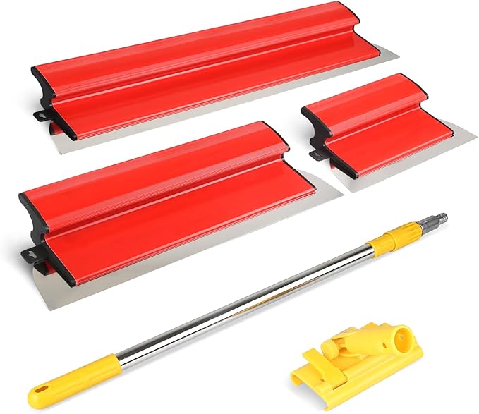 Drywall Skimming Blade Set with 30" - 48" Extension Handle 10in/24in/32in Stainless Steel Skimming Blades for Wall Surface Smoothing Ideal for Drywall Plaster Wallboard Repair Joint