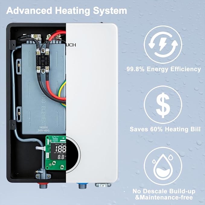 Electric Tankless Water Heater, ECOTOUCH 27kW on Demand Hot Water Heater Electric 240V Instant Tankless Hot Water Heaters Point of Use with ETL Certificated Self-Modulating ECO270S