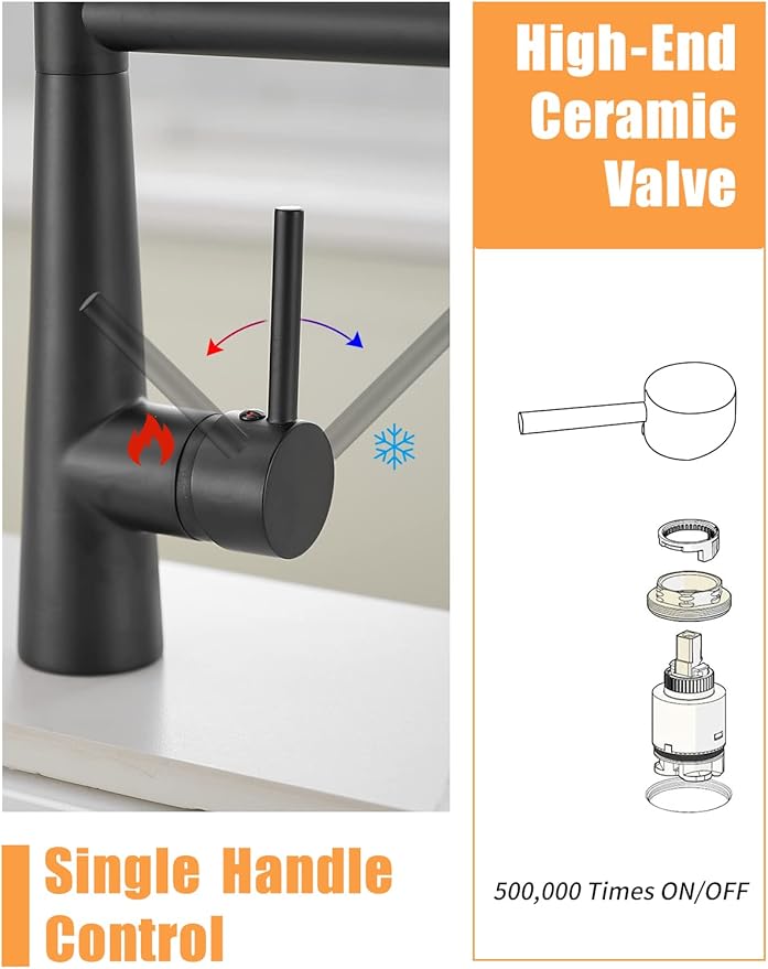 Matte Black Kitchen Faucet with Sprayer,AIMADI Commercial Single Handle One Hole Pull Down Sprayer Kitchen Faucets