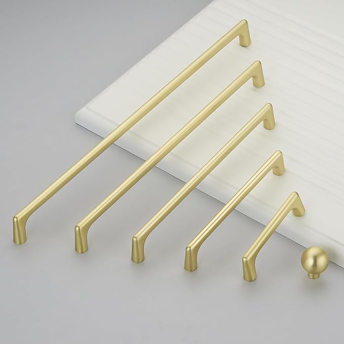 3 Pack 6.3 Inch(160mm) Hole Center Modern Brushed Gold Cabinet Pull Handle Timeless Vanity Drawer Pull Handle Classic Cabinet Hardware for Kitchen Dresser Bathroom, Screws Included, B-Gold(6.3x3)