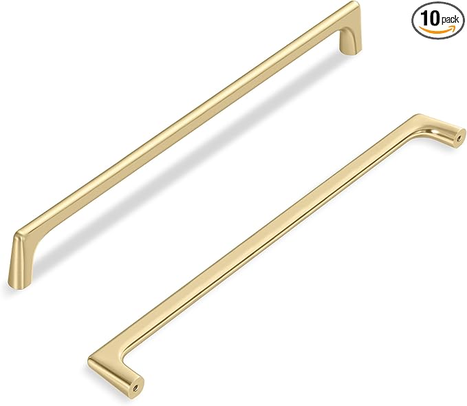 10 Pack 10 Inch(254mm) Hole Center Modern Brushed Gold Cabinet Pull Handle Timeless Vanity Drawer Pull Handle Classic Cabinet Hardware for Kitchen Dresser Bathroom, Screws Included, B-Gold(10x10)