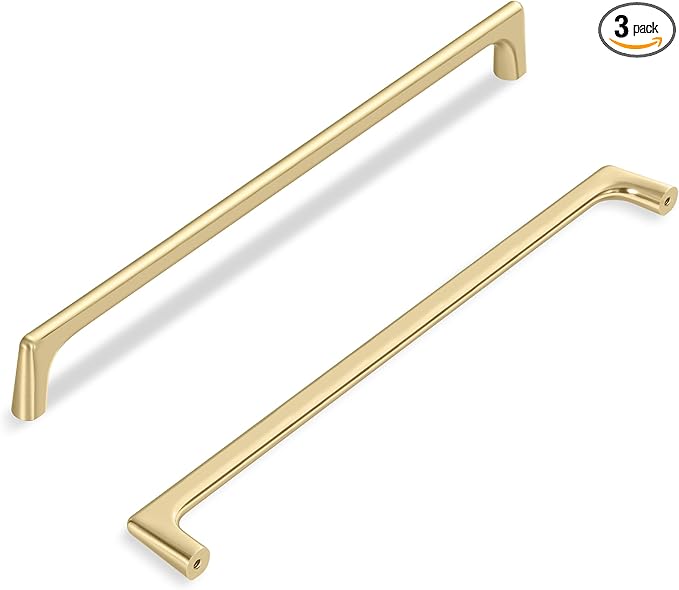 3 Pack 10 Inch(254mm) Hole Center Modern Brushed Gold Cabinet Pull Handle Timeless Vanity Drawer Pull Handle Classic Cabinet Hardware for Kitchen Dresser Bathroom, Screws Included, B-Gold(10x3)