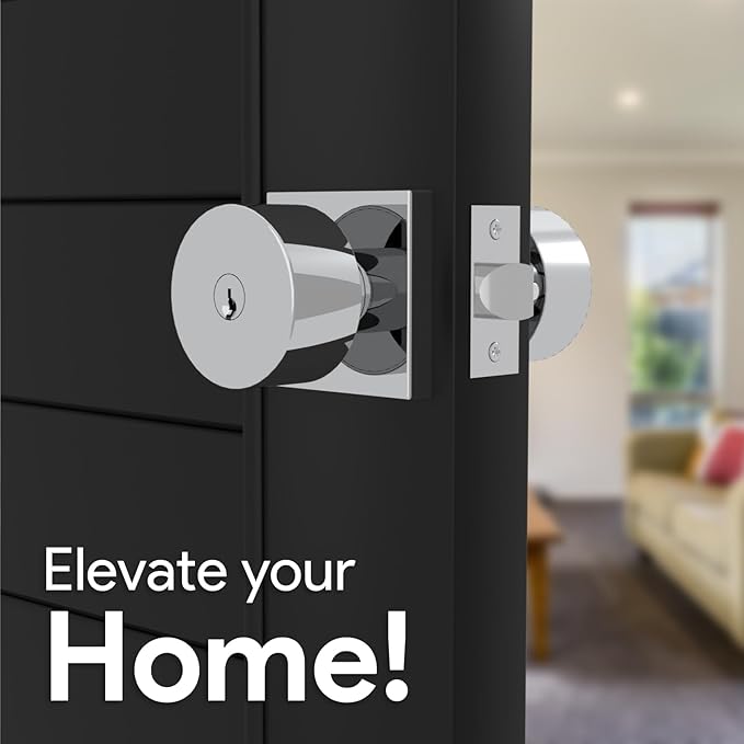 Mega Handles SUANA Entrance Door Knob for Entrance, Bedroom and Bathroom, Reversible Heavy Duty Design Door Knobs, Fits All Standard Door Sizes, Screws Included - Polished Chrome (1 Pack)