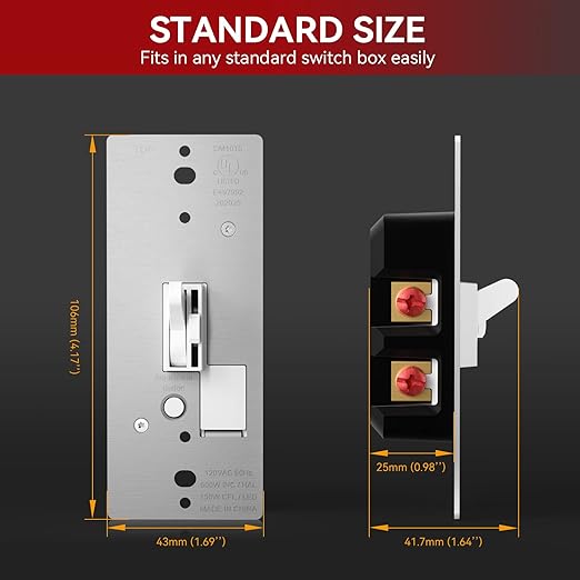 AIDA Toggle Slide Dimmer Switch for Dimmable LED Light/CFL/Incandescent 600 Watt max, Single-Pole or 3-Way, Rocker On/Off Wall Switch with Dimmer Slider, Wall Plate NOT Included, UL, White, 2 Pack