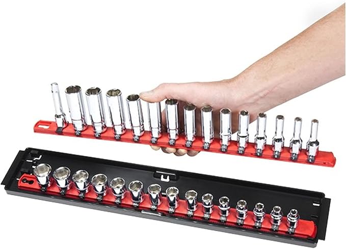 Ernst Manufacturing - 8492 Socket Boss 2-Rail 1/4-Inch-Drive Socket Organizer, 13-Inch, Red - Made in the USA