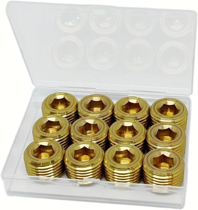 12PCS 1/2" NPT Brass Male Pipe Plug Fitting Hex Counter Sunk Pipe Plug (1/2" NPT)