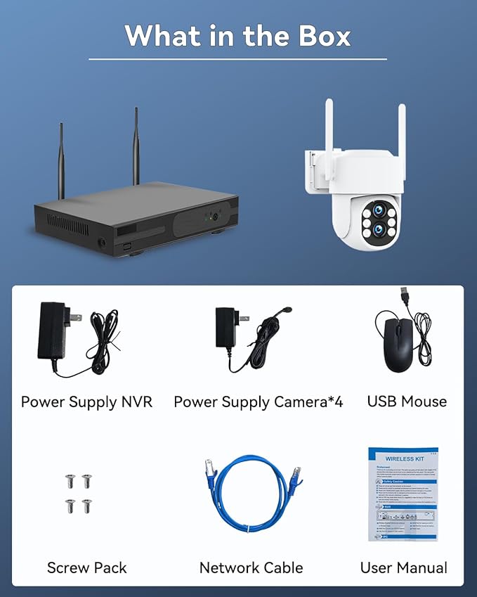 [Dual Lens WiFi6 & 10X Hybrid Zoom] Wireless Security Camera System Outdoor, Auto Tracking 2K+2K 4PCS PTZ Camera for Home Security 10CH Expandable 4K DVR CCTV Security Camera System