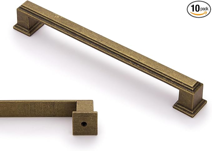 10 Pack 7.5 Inch(192mm) Hole Center Antique Brass Modern Cabinet Pulls Kitchen Cabinet Handles Kitchen Cabinet Hardware Timeless Drawer Pulls for Dresser Cupboard Wardrobe, A-Brass(7.5x10)
