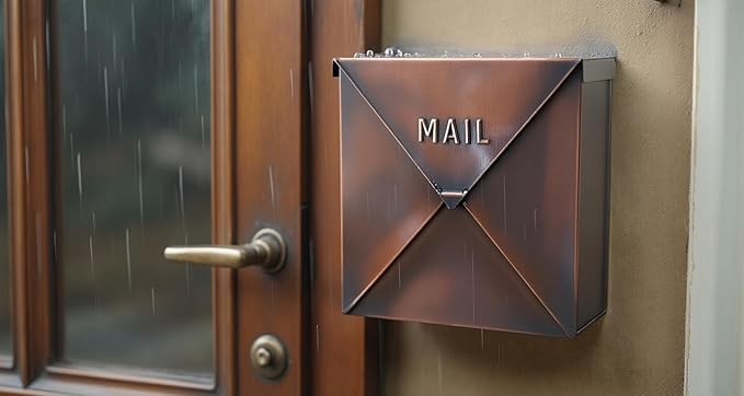 NACH Mailboxes for Outside Wall Mount, 12 x 12 x 4.8 inch Antique Copper Mail Boxes for House Outside, Waterproof Mailboxes for Outside - Chicago Style Mail Box