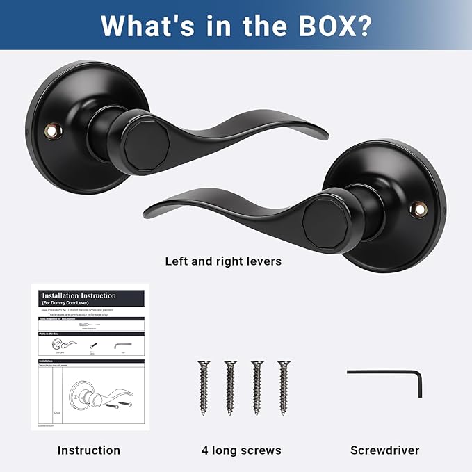 Knobonly 1 Pack Single Side Closet Door Handles, Non-Turning Right and Left Black Dummy Door Handle, Door Handle no Lock, Zinc Alloy