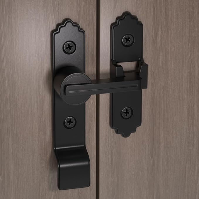 180 Degree Black Barn Door Lock, Flip Gate Latch with Handle, Heavy Sliding Door Latches, Door Security Sliding Latch Lock for Cabinets, Bathroom, Garden, Window, Garage