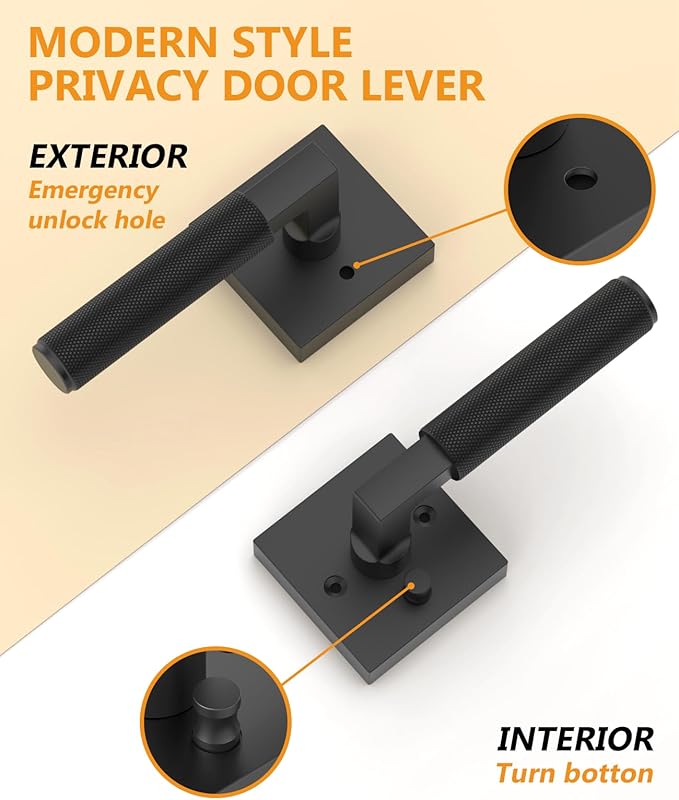 Asidrama 6 Pack Black Privacy Door Handles, Door Lever with Door Knobs Indoor for Bedroom or Bathroom, Heavy Duty Door Handles Interior with Locks for Left Right Sided Doors